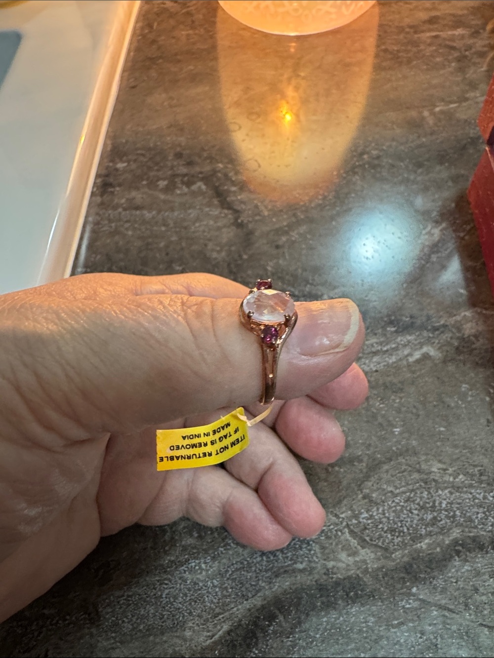 Rose Gold Pink Stone Ring with Accent Pink Gems